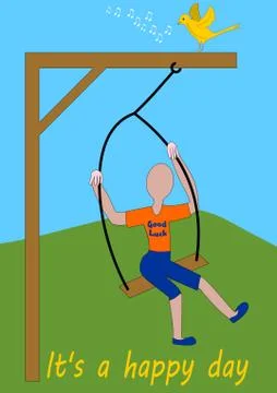 Swing hangs on the gallows. Figure without the face swings. Small singing yel Stock Illustration