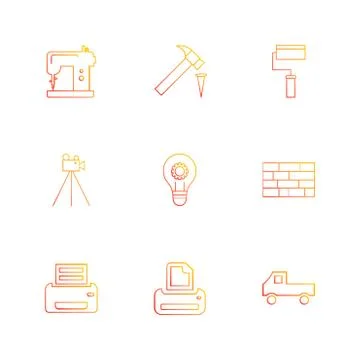 Swing machine , hammer, paint roller,  camera , hardware , tools ,labour , co Stock Illustration