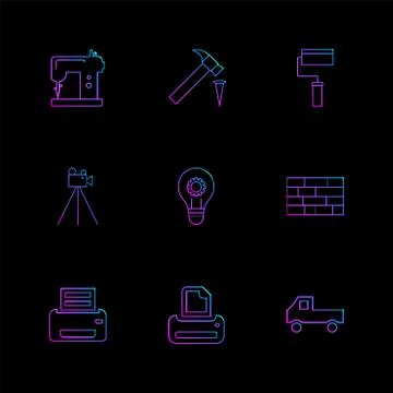 Swing machine , hammer, paint roller,  camera , hardware , tools ,labour , co Stock Illustration