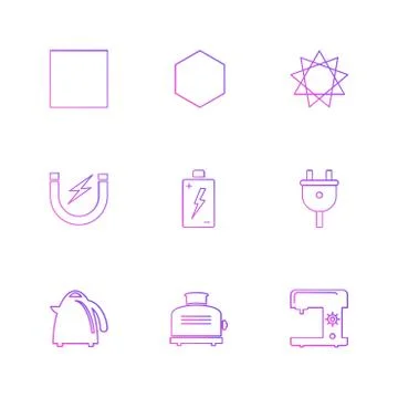 Swing machine , toster , kettle , battery , shapes , electronic , time , ecol Stock Illustration