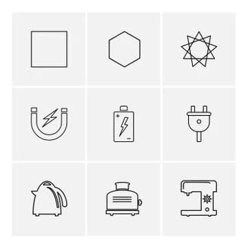 Swing machine , toster , kettle , battery , shapes , electronic , time , ecol Illustrazione stock