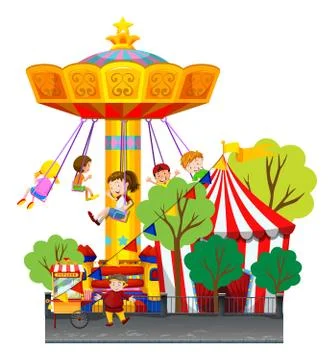 Swing ride at the theme park Stock Illustration