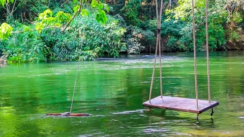 Swing at the river Stock Footage 85425620