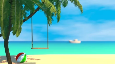 A swing sways in the wind on the beach. 4K looping animation with copy space. Stock Footage 269669517