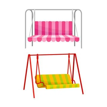 Swing textile benches hanging on frame set vector illustration Stock Illustration