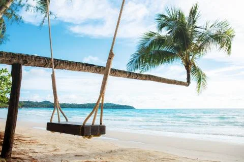 Swing on a tree at sea. Foto stock