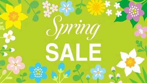 Swinging animated flowers constitute Round frame, "Spring SALE",Green Stock Footage 101728394