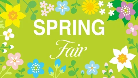 Swinging animated flowers constitute Round frame, "SPRING Fair", Green Stock Footage 101728423