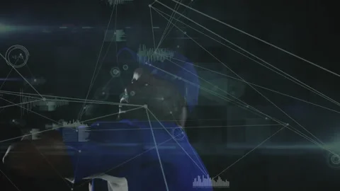 Swinging bat, baseball player with animation of data visualization in background Stock Footage 305686141