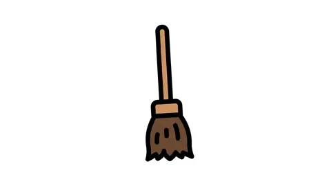 Swinging brown witch broom vector animation on white background for Hallowe.. 스톡 동영상 342637639