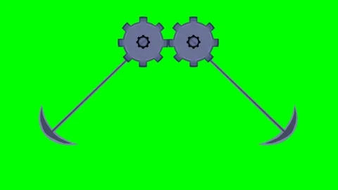 Swinging Double Axe Trap Animation on Green Screen Background Видео 334552733