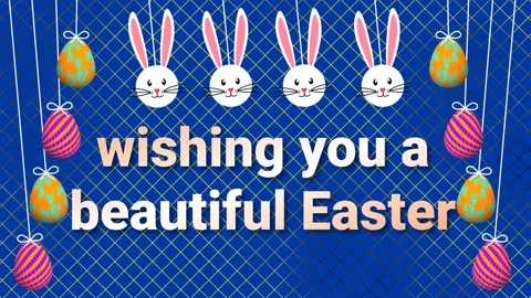 Swinging Easter Bunny and Easter eggs on moving pattern background Stock Footage 234111071