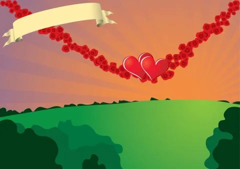 Swinging hearts on rose strings Illustrazione stock