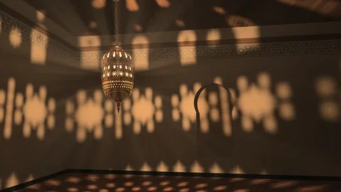 Swinging Moroccan Lantern Casting Star Patterns on Walls Seamless Loop Stock Footage 347567661