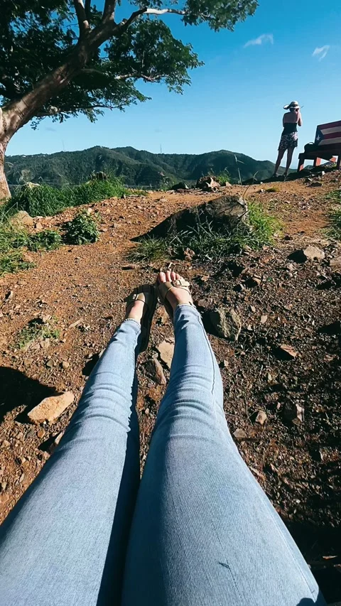 Swinging, swing, landscape, mountains, tree, nature, legs Stock Footage 233743725