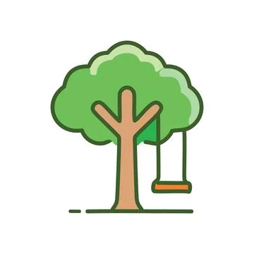 Swinging tree. Green tree with a swing hanging from its branch. This image .. Stock Illustration