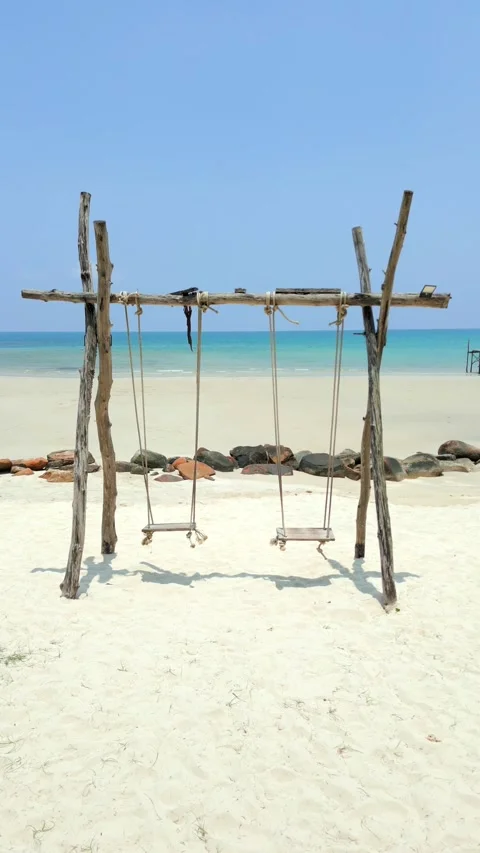 Swings on a paradise beach. Stock Footage 247948795