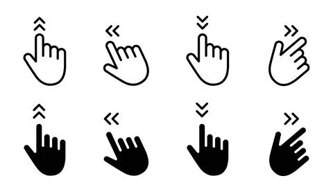 Swipe arrow icon. Hand gestures for touchscreen navigation up, down, left a.. Stock Illustration