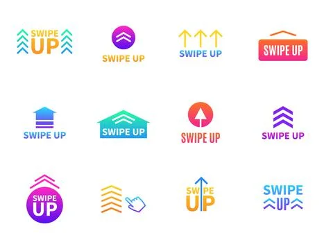Swipe arrows. Scroll buttons variations. Blog story interface colorful elements Stock Illustration