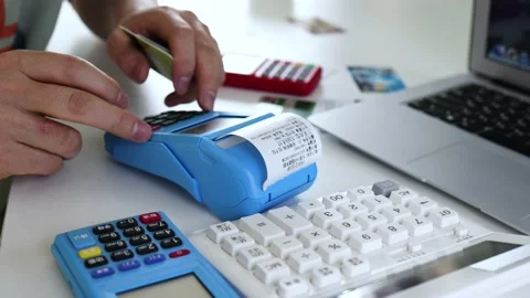 Swipe card consumption with POS machine Stock Footage 221551906