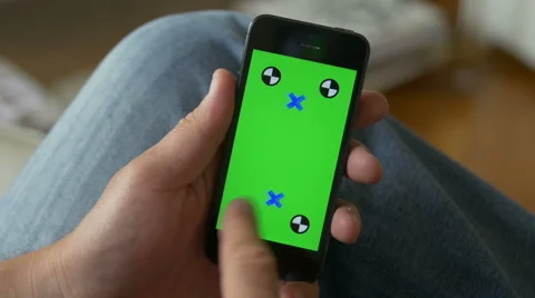 Swipe Cell Phone, touch screen, held by hands. Chroma Key. Close up. 4K Stock Footage 42255628