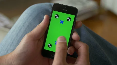 Swipe Cell Phone, touch screen, held by hands. Chroma Key. Close up. 4K Stock Footage 42264024