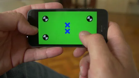 Swipe Cell Phone, touch screen, held by hands. Chroma Key. Close up. 4K Stock Footage 42280464