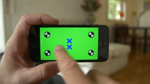 Swipe Cell Phone, touch screen, held by hands. Chroma Key. Close up. 4K Stock Footage 42286028