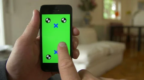 Swipe Cell Phone, touch screen, held by hands. Chroma Key. Close up. 4K Stock Footage 42301921