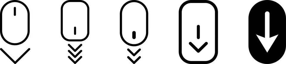 Swipe down icon. Arrow down button symbol. Scroll down icons set Stock Illustration