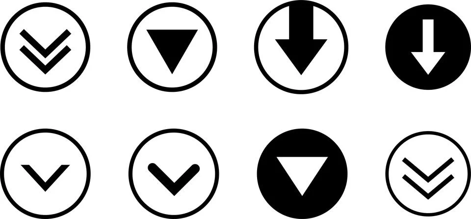 Swipe down icon. Arrow down button symbol. Scroll down icons set イラスト素材