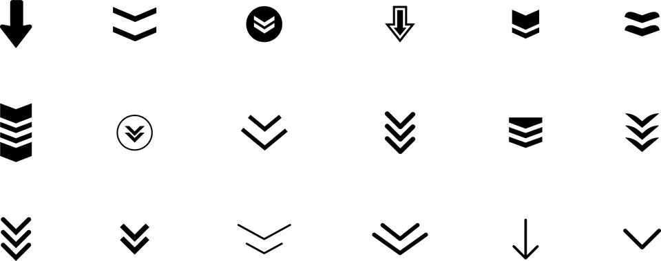 Swipe down icon. Arrow down button symbol. Scroll down icons set Stockillustratie