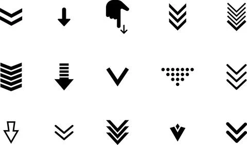 Swipe down icon. Arrow down button symbol. Scroll down icons set イラスト素材