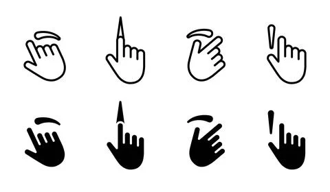 Swipe icon set. Hand gestures for touch screen navigation in all directions.. Stock Illustration