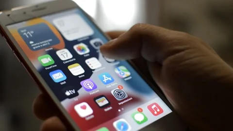 Swipe iphone screen display. iphone display swipe. app on iphone by apple. Video stock 238786689