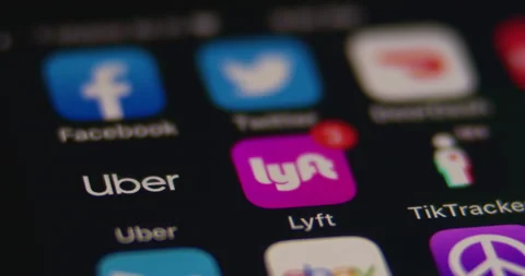 Swipe to Lyft App on smartphone. Macro close up. Stock Footage 149545284