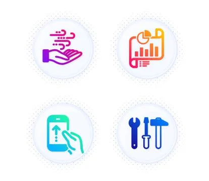 Swipe up, Report document and Wind energy icons set. Spanner tool sign. Vector Stock Illustration