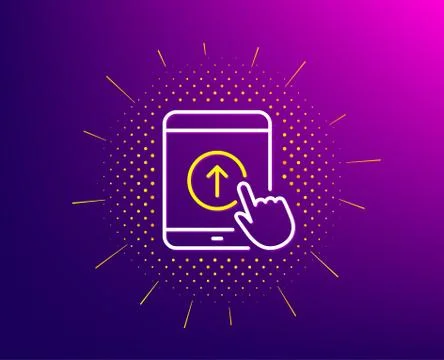 Swipe up tablet pc line icon. Scrolling arrow sign. Landing page scroll. Vector Stock Illustration