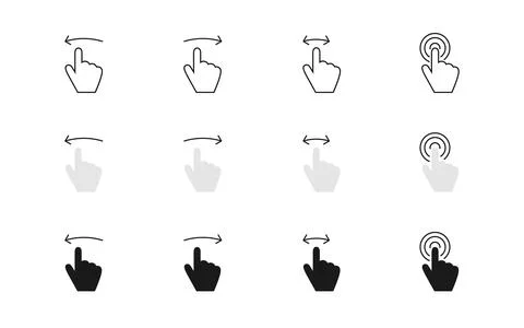 Swipe vector icon set. Left, right and click hand gesture illustration. Dra.. Stock Illustration