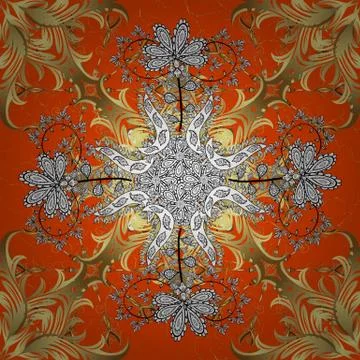 Swirl and curl pattern on orange and white colors. In vintage style. Seamless. P 스톡 일러스트