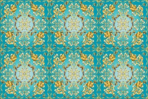 Swirl and curl pattern on yellow, neutral and blue colors. Perfect for wallpaper Illustrazione stock