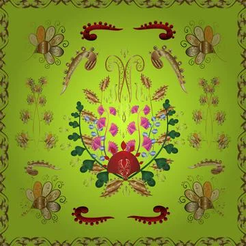 Swirl and curl pattern on yellow, green and brown colors. Vector illustration. P 스톡 일러스트