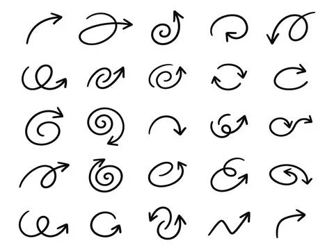Swirl and loop arrow pointers line art vector illustration collection set Ilustración de archivo
