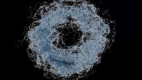 A swirl of blue particles on black. Dynamics and beauty. Stockbeeldmateriaal 304030983