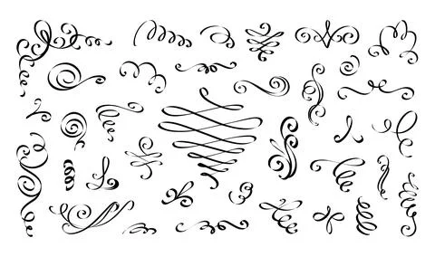 Swirl calligraphic line. Flourish script border. Vintage outline ornament Illustrazione stock