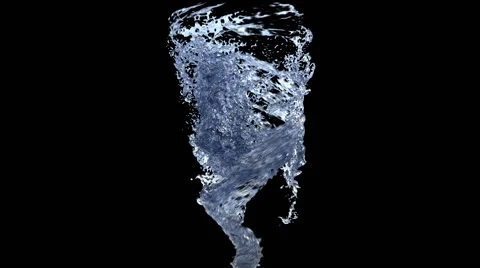A swirl of clear water, whirl, twister or tornado, isolated on black background Stock Footage