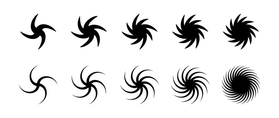 Swirl element set. Black twirling and rotating effect collection. Circular Stock Illustration
