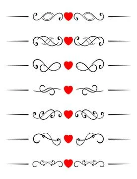 Swirl elements with hearts Stock Illustration