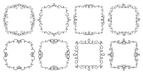 Swirl frame calligraphic design element filigree vintage divider borders curls Stock Illustration