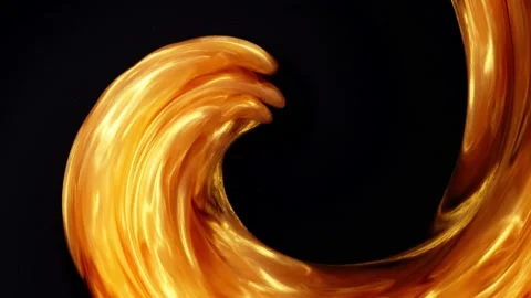 A swirl of gold paint in dissolved water. Circular mixing of gold powder black Stock Footage 143432753
